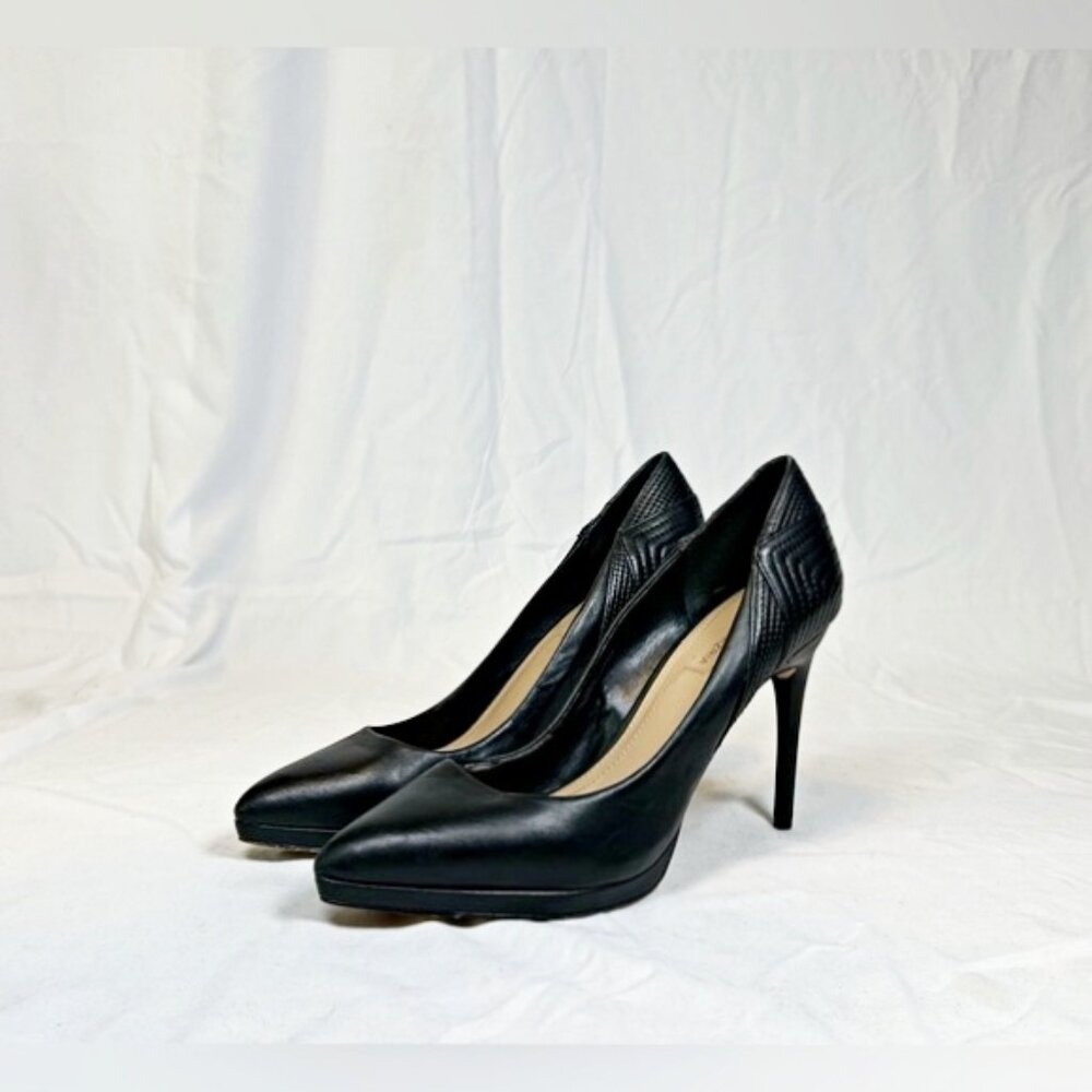 BCBGMAXAZRIA Black Leather 4.25" Stiletto Platform Pumps~9~